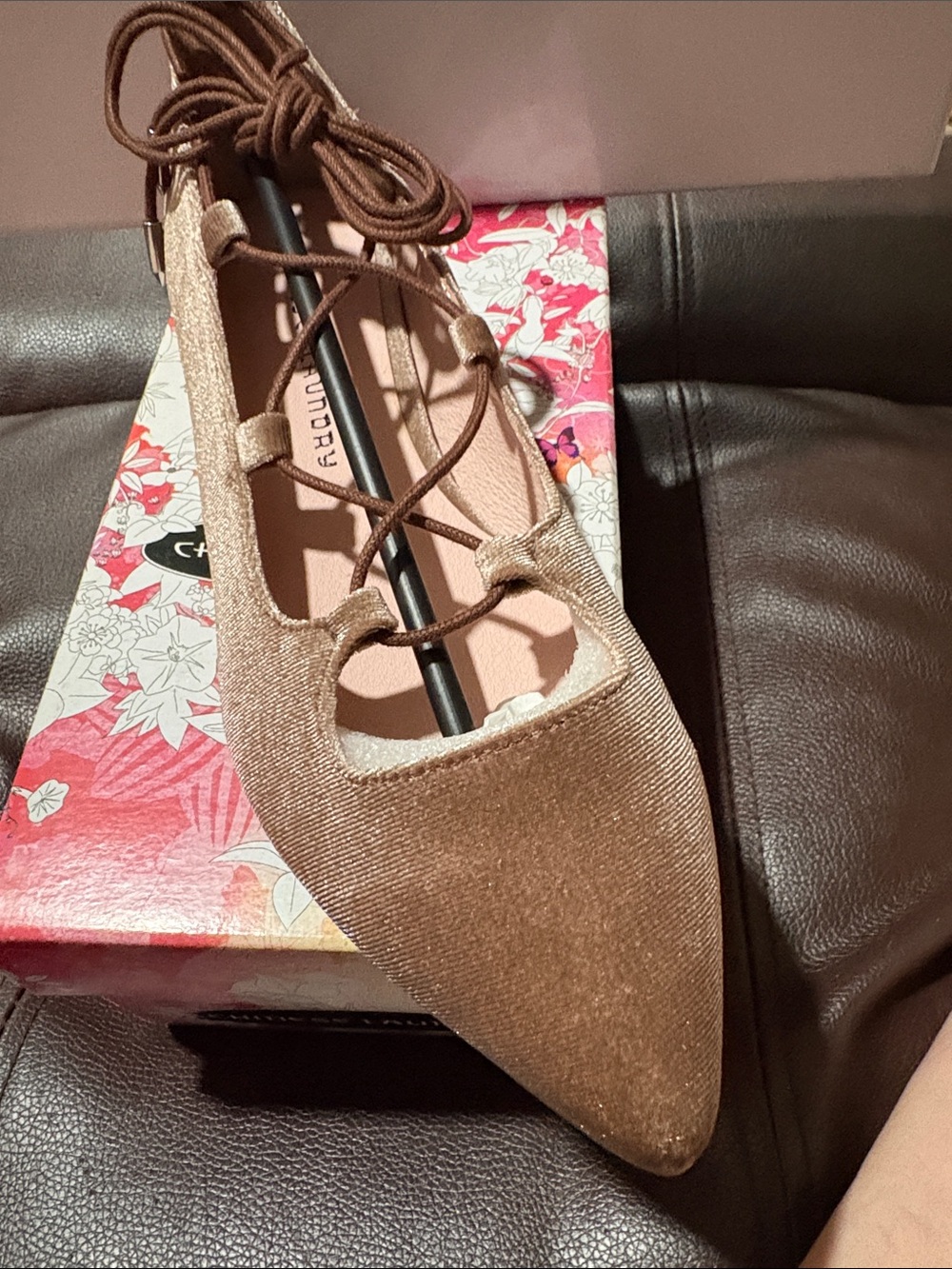 NWB CHINESE LAUNDRY Women's Lace-Up Pointed Toe Flats in Metallic  size 7.